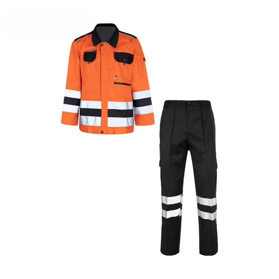 لباس کار دو تکه شبرنگ دار توفیق | نارنجی و مشکی